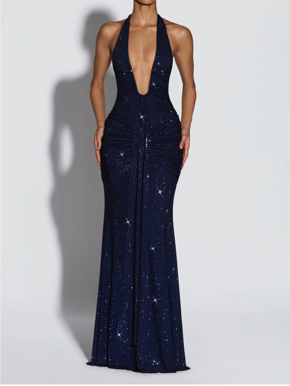 Navy Sparkle Halter Maxi Gown